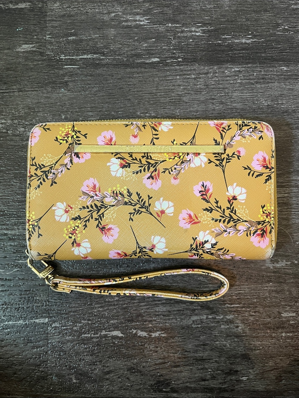 Steve Madden Mustard Yellow Floral Wristlet Wallet